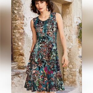 Peruvian Connection Bahia Watercolor Midi Jersey Dress Size M Women's